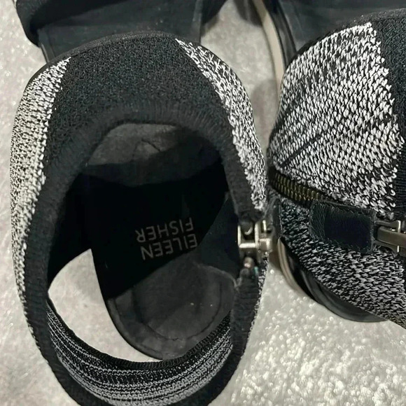 [8.5]Eileen Fisher Black White Knit Platform  Sandals - Picture 5 of 9